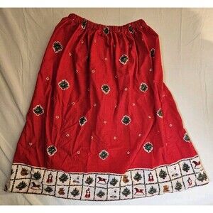 Christmas Skirt Women's Sz Large Red Homemade Midi Tree Bear Single Stitch USA L
